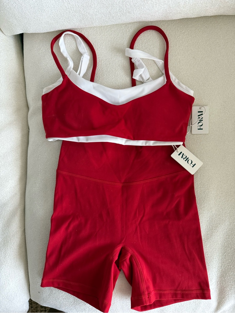 FORM Active Red & White Sports Bra and Bike Shorts Set